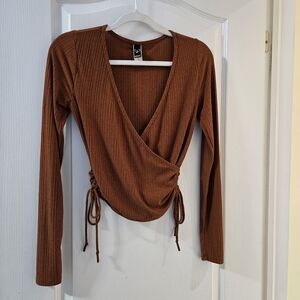 Wrap-Front Long Sleeve Top